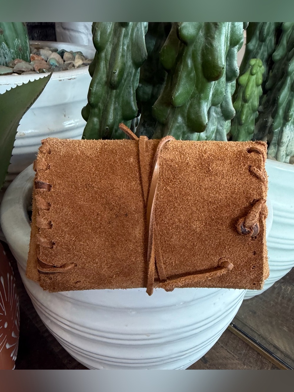 Suede Leather Clutch with Wood Toggle - Picture 2 of 3